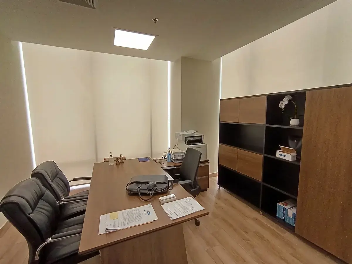 Cortinas enrollables Screen instaladas en una oficina moderna